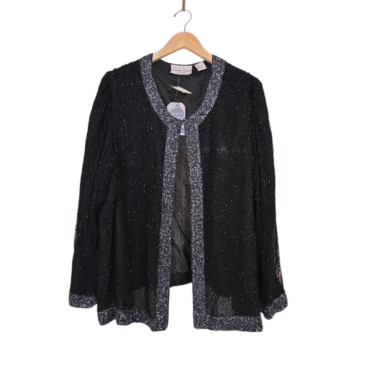 Black and Navy Silk Beaded Long Sleeve Jacket by Lawrence Kazar Size 3X (Size 3XL) Black and Navy Silk Beaded Long Sleeve Jacket by Lawrence Kazar Size 3X (Size 3XL)